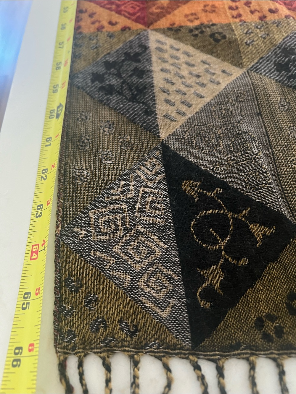 100% Wool Scarf Sacred Threads Bohemian Geometric Patchwork Fringe - Picture 6 of 8